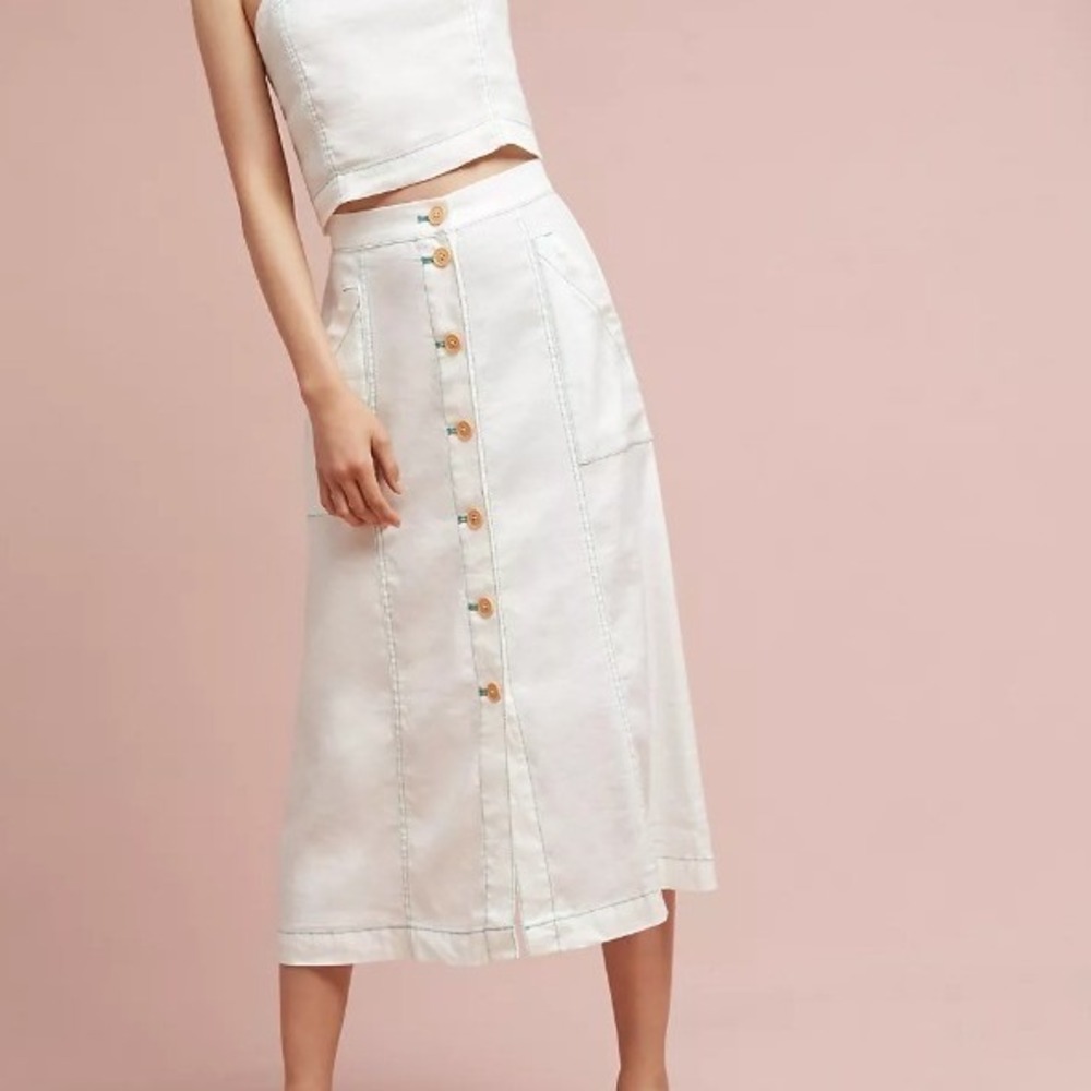 Anthropologie Akemi + Kin Riverine Midi Linen Button Up A Line Skirt Size 12